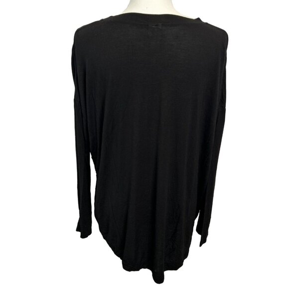 Nordstrom Womens Blouse Medium Black‎ Long Sleeve Pullover Tee Minimalist V Neck - Picture 2 of 7